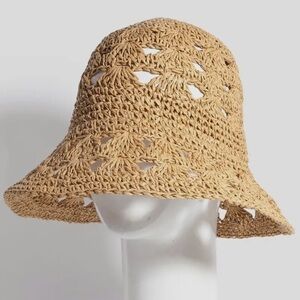Woven Straw Boho Bucket Hat with Leaf Cutouts – Boho Summer Style